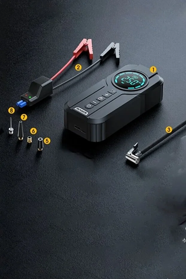 ROBO 4'ü 1 Arada Şarjlı Akü Ateşleyici Lastik Şişirici Powerbank Led Işık 150psi Yüksek Basınçlı